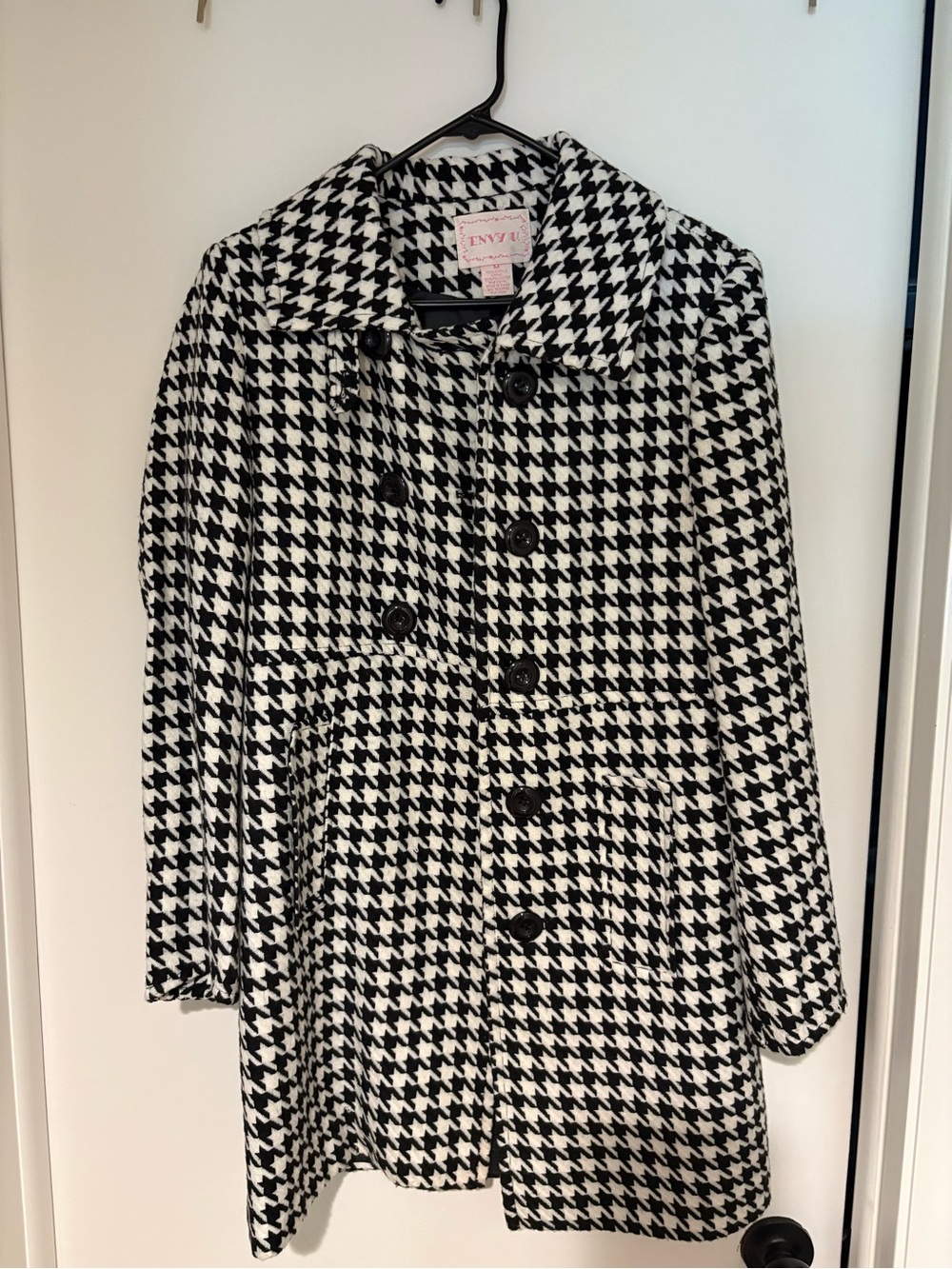 Envy U Black & White Houndstooth Pea Coat